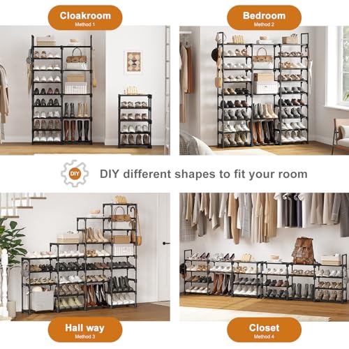 WOWLIVE 9-Tier Stackable Shoe Rack - 50-55 Pairs, Black, 3-Column Design