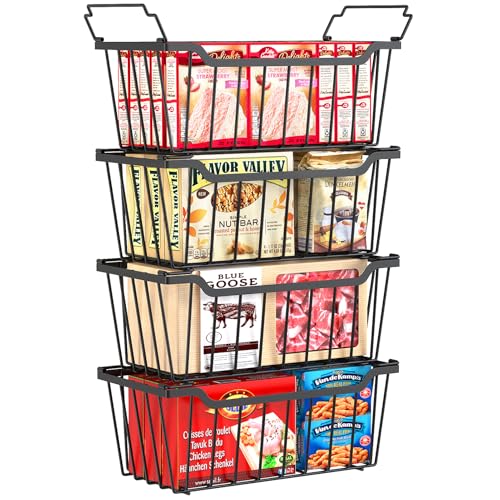 SUNALLY Stackable Freezer Organizer Bins - Black, 4 Pack