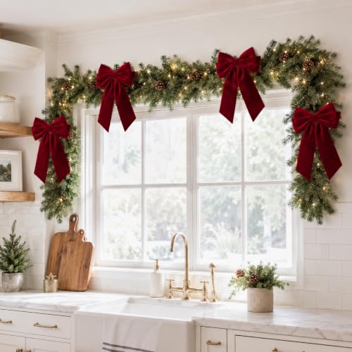 Senjie Burgundy Velvet Christmas Tree Topper Bows - 8 Pack, 2.5" Wide
