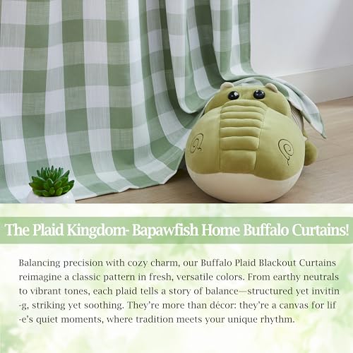 84 Inch Sage Green Buffalo Plaid Blackout Curtains - Pack of 2, 40"W x 84"L
