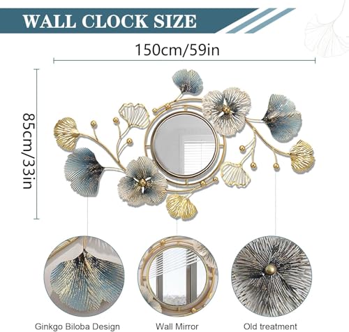 Large Ginkgo Leaf Wall Mirror - 33"L x 59"W Metal Wall Art Decor
