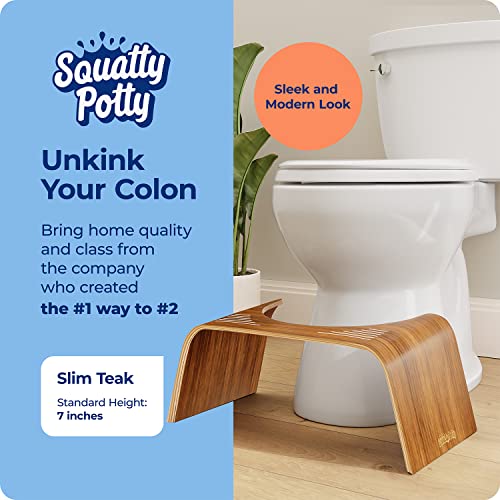 Squatty Potty Slim Teak Bathroom Toilet Stool - Brown, 7 Inch Height