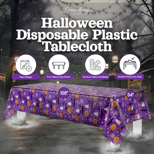 Grandipity Halloween Purple Rectangle Tablecloth 54x108in 6 Pack - Disposable Party Cover