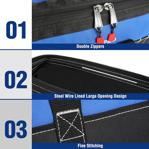 16-Inch Wide Mouth Tool Bag with Waterproof Molded Base - Blue & Black