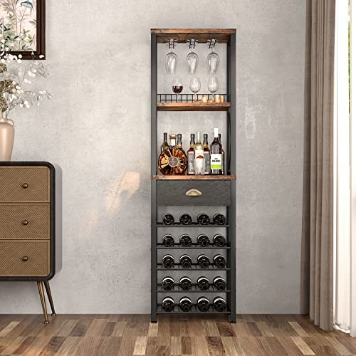 Homeiju Vintage Right Angle Freestanding Wine Rack with Glass & Bottle Storage