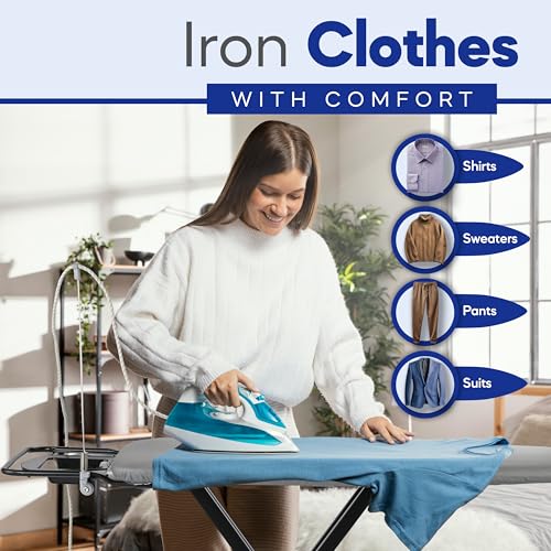 BKTD Extra-Wide Ironing Board 48x18 with Built-In Clothes Rack & Iron Rest