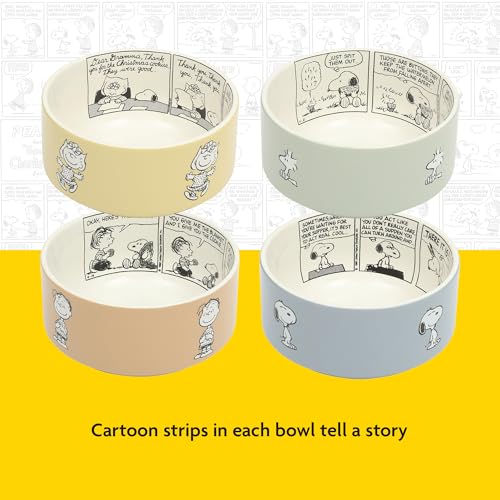 Peanuts Snoopy Bonbon Bites Decorated Stackable Ceramic Bowls Set - 4 Pack, 5.5-Inch, Microwave & Dishwasher Safe
