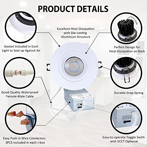 White 4 Inch Gimbal LED Recessed Lights 4 Pack - Adjustable, 1200lm
