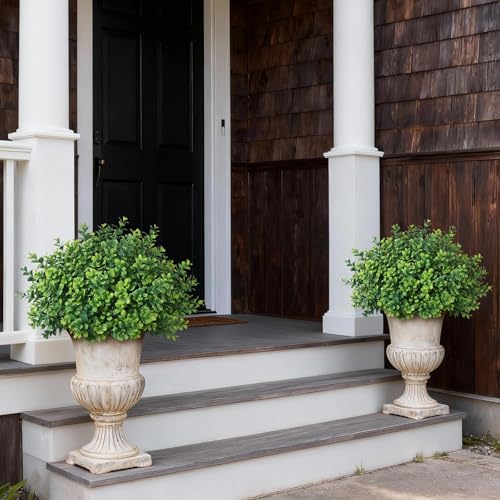 Artificial Boxwood Topiary Trees Set of 2 for Outdoor & Indoor Decor, 17 Inches