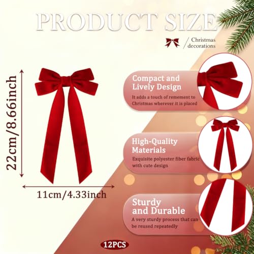 RIICFDD Double-Ear Red Velvet Christmas Bow - Holiday Gift Wrapping & Decor, 12pcs