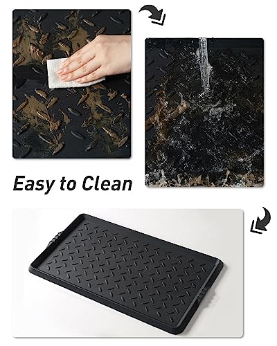 Extra Large Rubber Boot Tray 48 Inch Waterproof Shoe Mat for Entryway - Twill Variation 16x47.5 Inches