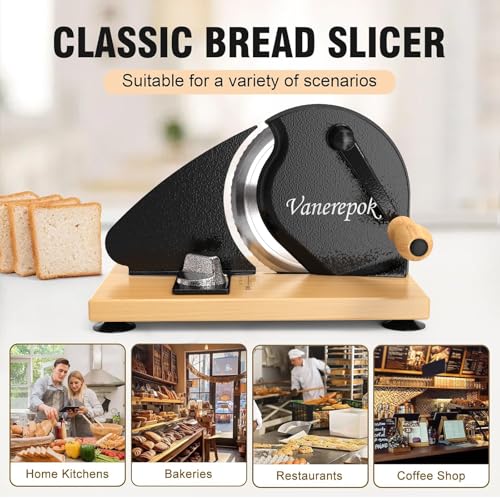 Vanerepok Manual Bread Slicer - Adjustable Thickness for Homemade Sourdough, Black & Large