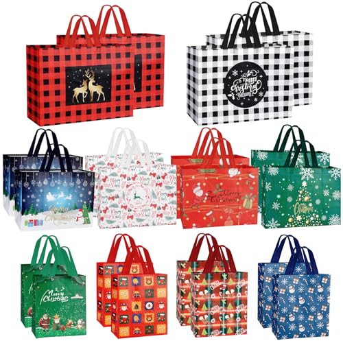 Js2U ZW Christmas Gift Bags 22 Pack Reusable Tote Bags Holiday Party Supplies