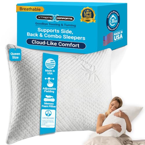 Queen Adjustable Memory Foam Pillow - Supportive, Cooling, GREENGUARD Certified