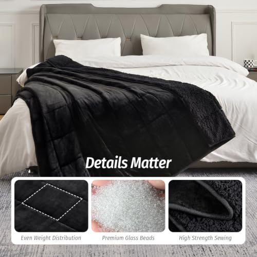 Weighted Blanket for Adults 15lbs Queen Size Sherpa Fleece Black - 60x80 inches
