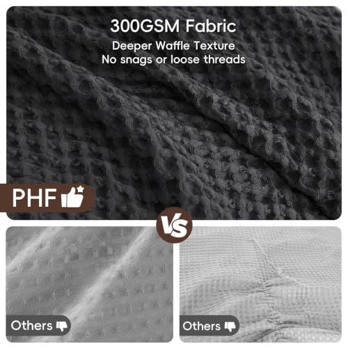 PHF Ultra Soft Waffle Comforter Set Queen Black 3 Pieces - Breathable & Durable