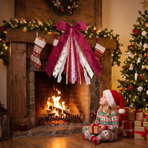 Christmas Red 3 Sash Bow for Wreaths and Decorations 12x25.6 inches - 8 Layers