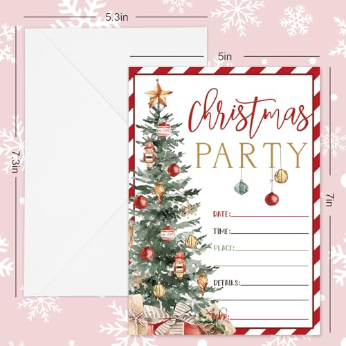 Whaline Red Stripe Christmas Invitations 5x7 with Envelopes, 25 Sets