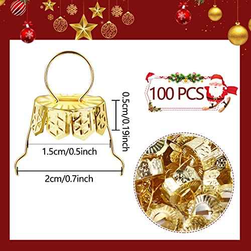 100 Sets Round Christmas Ornament Tops Caps, 0.4 in Gold Metal Tops, Ornament Topper Caps for Clear Glass DIY Decor
