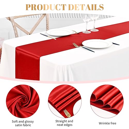24 Pcs Red Satin Table Runner 12x72in - Wedding & Party Linen, Spliceable Set