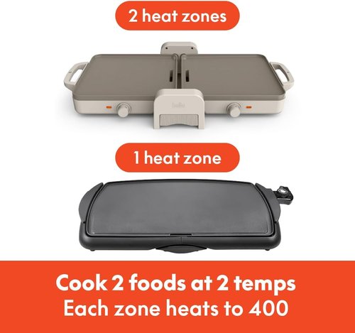 Bella Ceramic Fold-N-Store Griddle - Dual Temp Nonstick Kitchenware, 10"x20", Oatmilk Color, 1500W