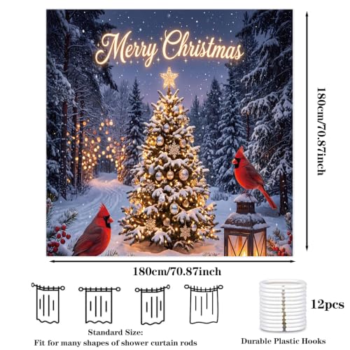 Visstree Christmas Shower Curtain with Red Cardinal – 71x71 in, Multicolor