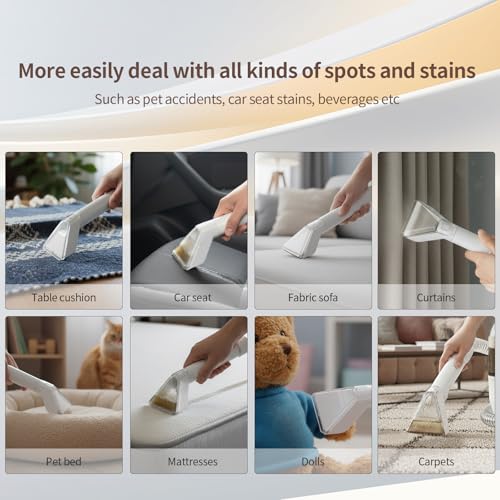 Portable Handheld Carpet Cleaner with Shampooer - Ivory, 18Kpa Suction