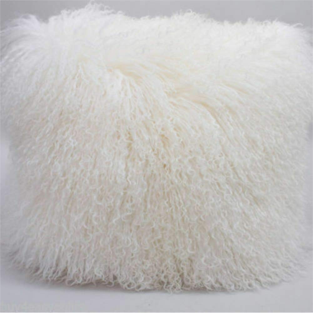 yingda1992 Mongolian Lamb Fur Throw Pillow Cover Soft Fluffy Square Cushion Pillowcase Car Accessories Decorated for Livingroom