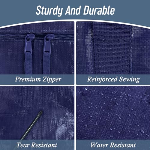 Dark Blue Heavy Duty Moving Bags 12 Pack with Strong Zipper & Handles
