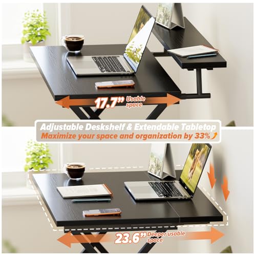 WOHOMO Adjustable Folding Computer Desk with Monitor Stand, Space-Saving Black