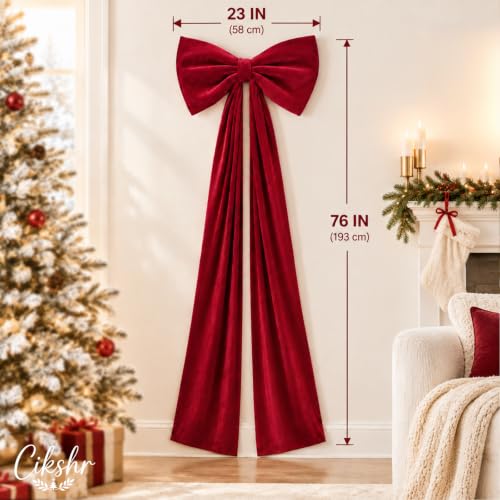 Cikshr 2 Pack Large Burgundy Velvet Christmas Tree Topper Bows - Holiday Decor