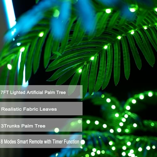 SOSHOT 7FT Lighted Artificial Palm Tree with Three Trunks - Electric Version for Indoor & Outdoor Decor