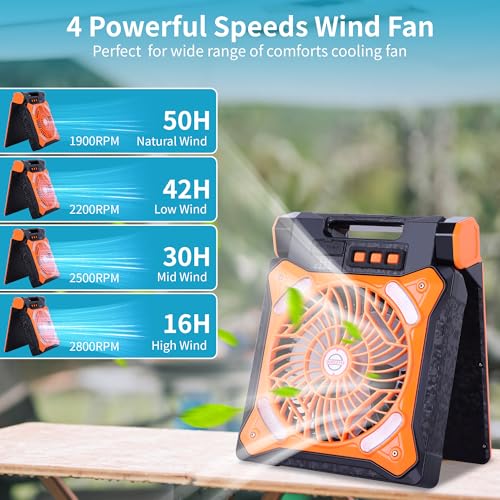 WESTTREE Solar Camping Fan with LED Lantern & Power Bank - Orange