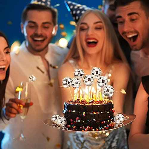 24 Pcs Disco Ball Cupcake Toppers Mini Dancing Cake Decorations for 1970s Birthday New Year Theme Party