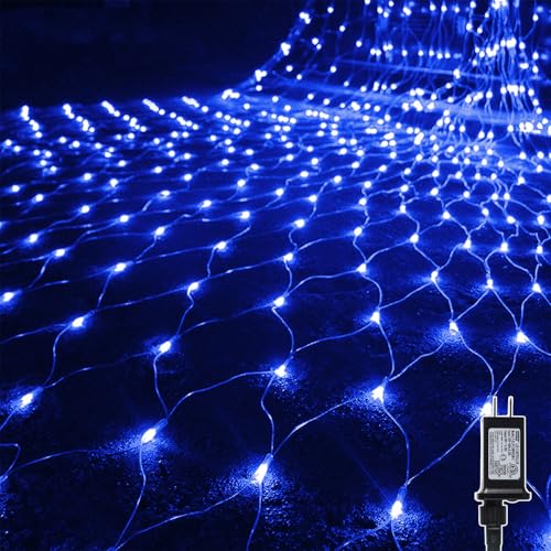 WATERGLIDE Blue Outdoor Christmas Mesh Net Lights 12ft x 5ft, 360 LEDs, 8 Modes, Waterproof Garden Decor