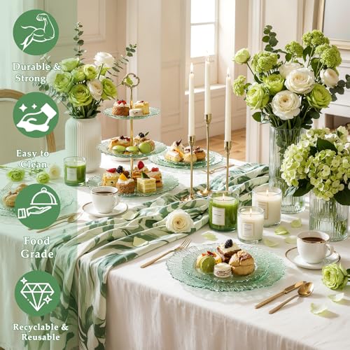 Green Plastic Plates Set 60 pcs – 30 10" Dinner + 30 7" Dessert, Clear Green Disposable Plates