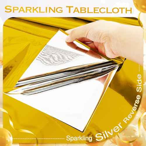 3pcs Gold Foil Metallic Tablecloth Shiny Party Table Cloth 54 * 72 Disposable Rectangle Decoration for Thanksgiving Christmas Graduation Birthday Party