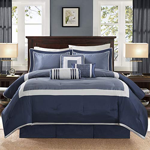 Queen Hotel Style Comforter Set Navy 7-Piece Bedding Collection