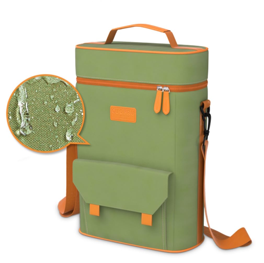 Cuopru Premium Yerba Mate Kit Carrier Tote Bag - Double Layer Waterproof 2 Wine Bottle Pockets Portable Bag for Travel, Picnic, Beach