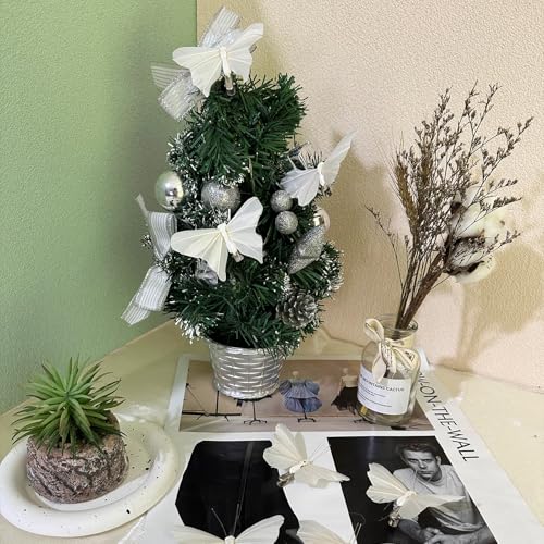 12PCS Artificial White Feather 3D Butterfly On Clip 4.9-Inch Realistic Butterflies for Spring Wreaths Crafts Christmas Tree Decorations Wedding Bouquets Decor (White)