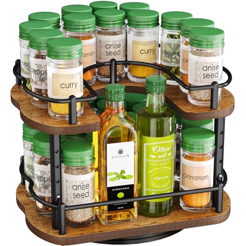Vintage Curved Spice Organizer Lazy Susan - 10 Inch D-Shape Wooden Rack