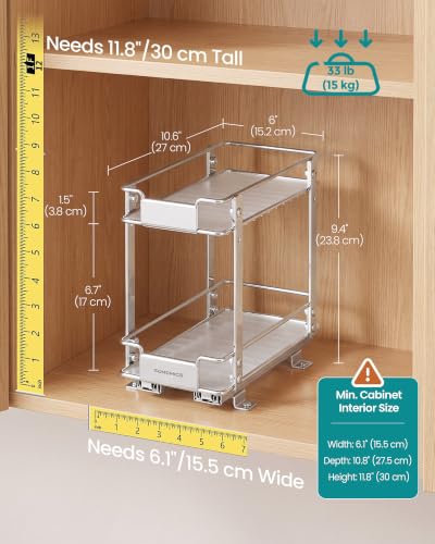 SONGMICS Silver 2-Tier Pull-Out Spice Rack Organizer - Thick Steel, Adjustable