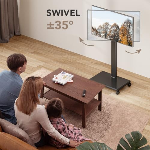 Black Portable Floor TV Stand with Wheels, 27-65 Inch Adjustable Swivel, Max 88 lbs
