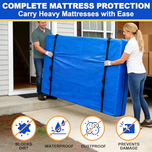 Blue California King Mattress Moving Bag - Heavy Duty Waterproof Storage Cover
