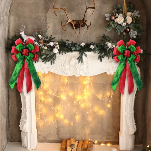 Vickasi Christmas Wreath Bow Red Green 11in x 21in Front Door Decor