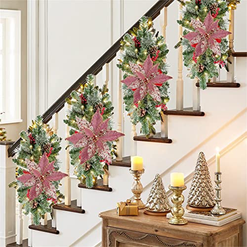 Briful 12'' Large Heads Christmas Glitter Poinsettia Flowers Tree