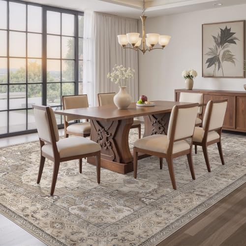 EIEIHOUSE 7x9 Rectangular Washable Vintage Area Rug for Living Room Brown/Multi