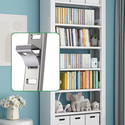 Light Silver 8 Pcs 36 Inch Metal Shelf Pilasters with 40 Clips and 72 Screws - Adjustable Wall Mount Shelving System