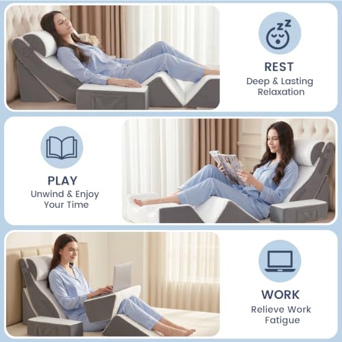 White Grey 7PCS Orthopedic Wedge Pillow Bed Set for Post Surgery & Support - Supportive Bed Wedges