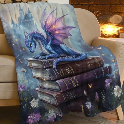 Olivine Dragon Blanket Book Throw 80x60in Dragon Gifts Cozy Fleece Bedding